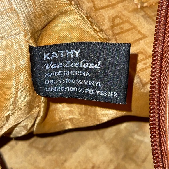 Kathy Van Zeeland Handbag Beown Faux Leather Zip Close Double Straps - Picture 12 of 12